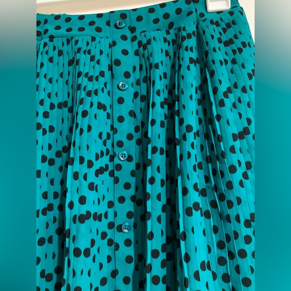BCBG GEN flowy Black Teal Green Polka Dot "Aries" MicroPleated Skirt Size S - Picture 6 of 7